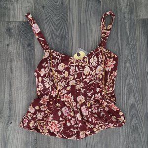 Burgandy Floral Peplum Top- B.O.G Collective- S